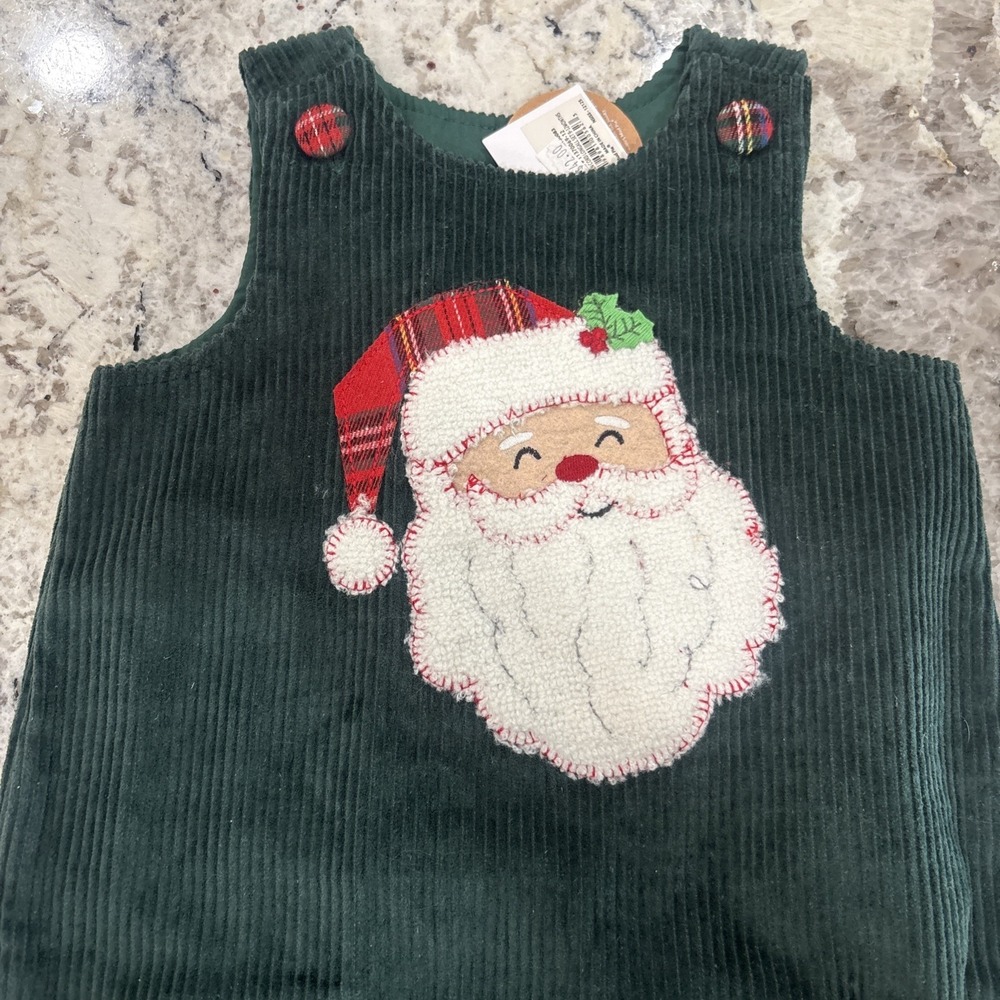 Mud Pie Baby Santa Green Corduroy Christmas Holiday Overalls Size 6-9 Months